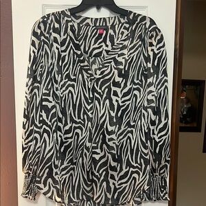 Vince Camuto Black and White Animal Print Blouse